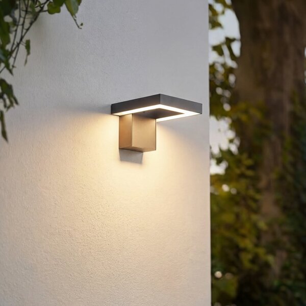 Lindby LED външна стенна лампа Orbin, сива, накланяема, CCT, IP54, Сив, Алуминий, Модерен