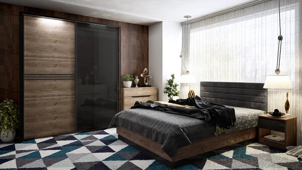 Легло Modern М06 160/200 (дъб бренди кастело + МДФ черен гланц)