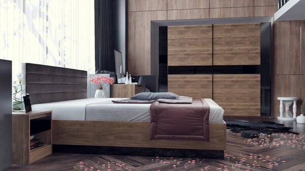 Легло Modern М06 160/200 (дъб бренди кастело + МДФ черен гланц)