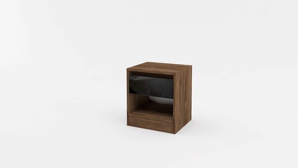 Нощно шкафче Modern M09 (дъб бренди кастело + МДФ черен гланц)