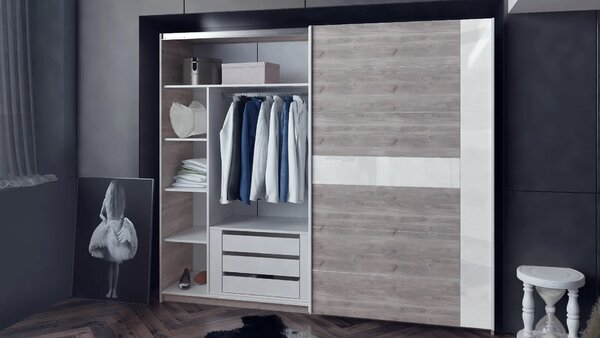 Спален комплект Modern 3 (сив дъб кастело + МДФ бял гланц)