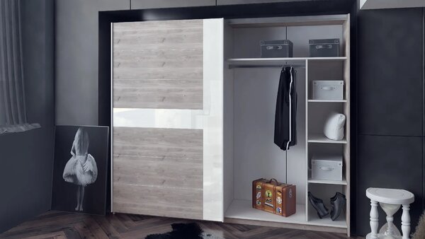 Спален комплект Modern 3 (сив дъб кастело + МДФ бял гланц)