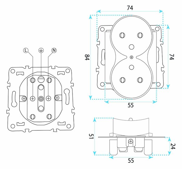 Двоен контакт със заземяване и рамка OSTE JNH002-G Black