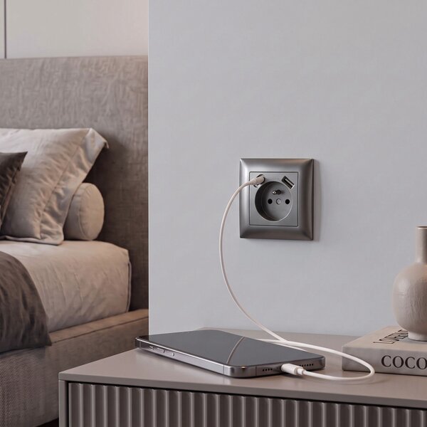 Единичен контакт със заземяване + USB-A USB-C OSTE JNH004-G Grey
