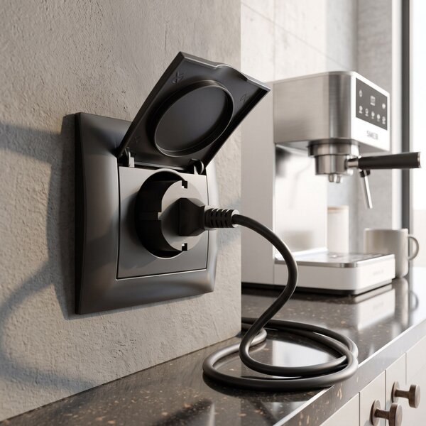 Единичен контакт със заземяване и капаче OSTE JNH005-G Black