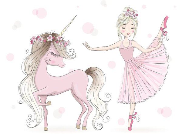Детско легло ANNA с принт (140 х 70 см, unicorn and girl)