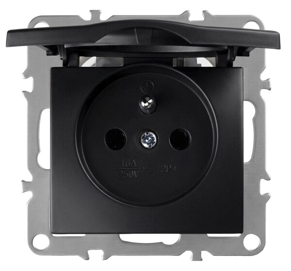 Единичен контакт със заземяване и капаче OSTE JNH005-G Black