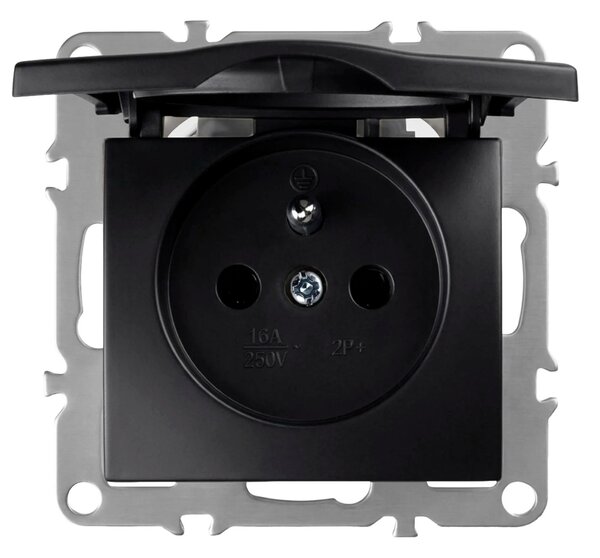 Единичен контакт със заземяване и капаче OSTE JNH005-G Black