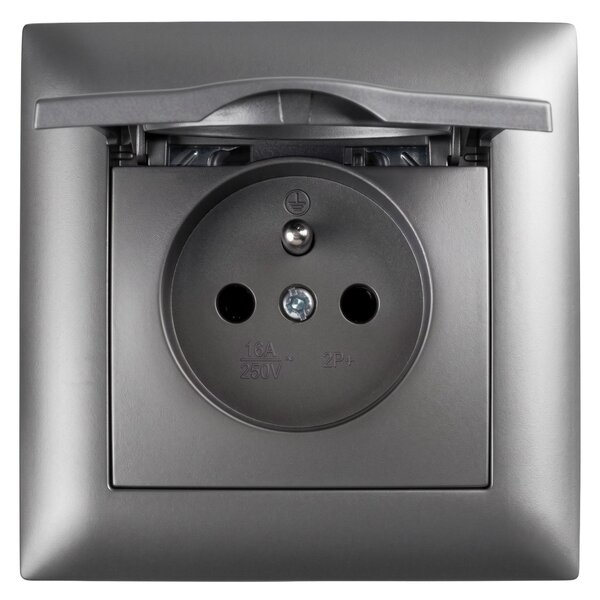 Единичен контакт със заземяване и капаче с рамка OSTE JNH005-G Grey