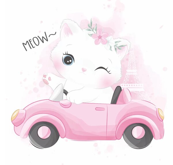 Детско разтегателно легло ANNA II 160 x 80 с принт (car with kitten)