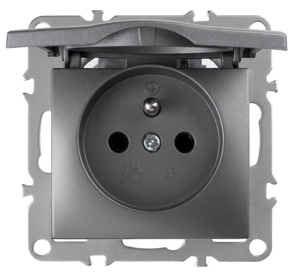 Единичен контакт със заземяване и капаче OSTE JNH005-G Grey