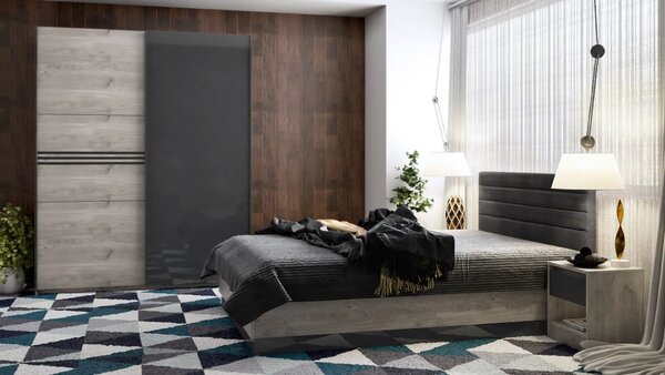 Спален комплект Modern (сив дъб кастело + МДФ антрацит гланц)