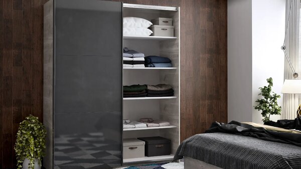 Спален комплект Modern (сив дъб кастело + МДФ антрацит гланц)