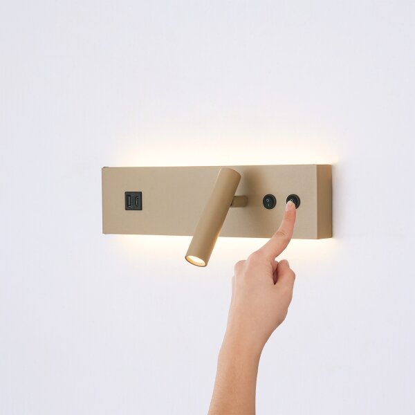 Brilagi-LED Настенно спот осветително тяло NOCTIS с USB порт LED/3W/230V+LED/9W бежово