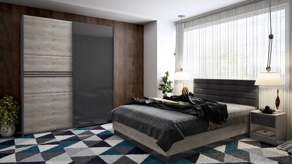 Спален комплект Modern (сив дъб кастело + МДФ антрацит гланц)