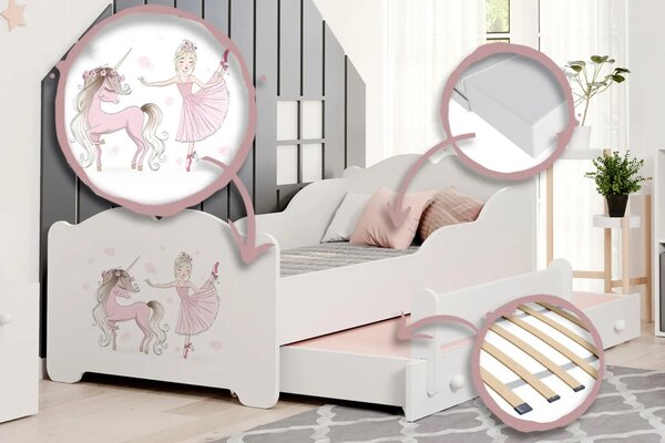 Детско разтегателно легло ANNA II 160 x 80 с принт (unicorn and girl)