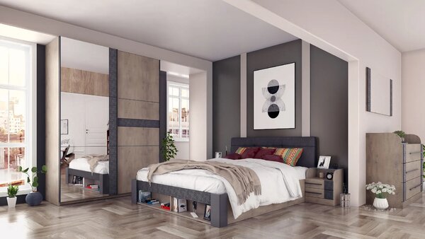 Легло Modena (дъб кремона каноло + меко черно U899 ST9 EGGER, 140 х 200 см)