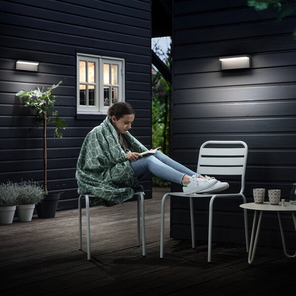 Philips LED лампа за външна стена Bustan UE, комплект от 2 броя, 2700 K, Черен, Алуминий, Модерен, Стенна ъглова