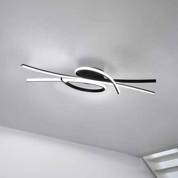 FISCHER & HONSEL LED таванна лампа Biba, черна, дължина 100 cm, метал, CCT, Затъмняване, Черен, Дневна/трапезария, Метал, Модерен