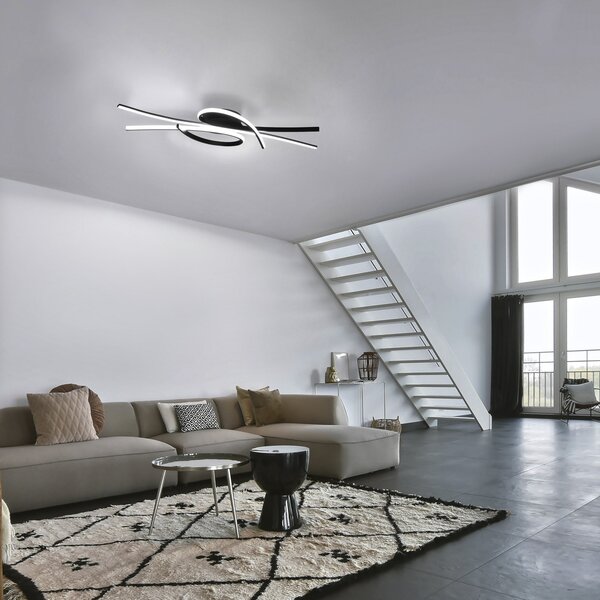 FISCHER & HONSEL LED таванна лампа Biba, черна, дължина 100 cm, метал, CCT, Затъмняване, Черен, Дневна/трапезария, Метал, Модерен