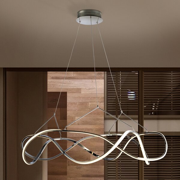 Schuller Valencia LED висящо осветление Molly, триак, димируемо, Ø 100 cm, хром, Затъмняване, Металик, Дневна/трапезария, Метал