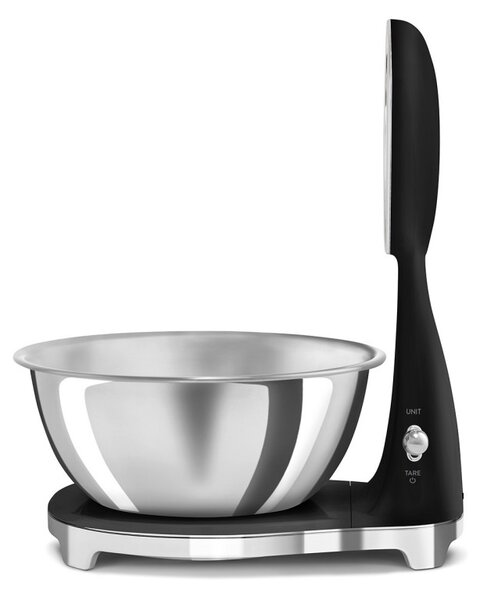 Кухненска везна Smeg KSF01BLWW, Аналогов и дигитален дисплей, До 5 кг/5 л, ТАРА, LED дисплей, Противоплъзгаща се основа, Автономия до 36 часа, Черен