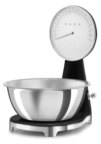 Кухненска везна Smeg KSF01BLWW, Аналогов и дигитален дисплей, До 5 кг/5 л, ТАРА, LED дисплей, Противоплъзгаща се основа, Автономия до 36 часа, Черен
