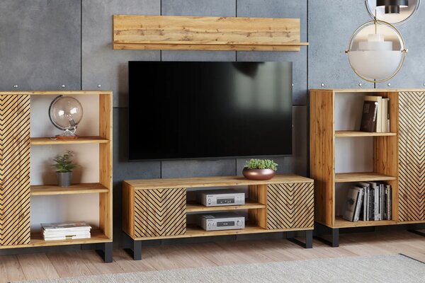 ТВ шкаф Focus с метални крака (135, златен дъб крафт herringbone print)