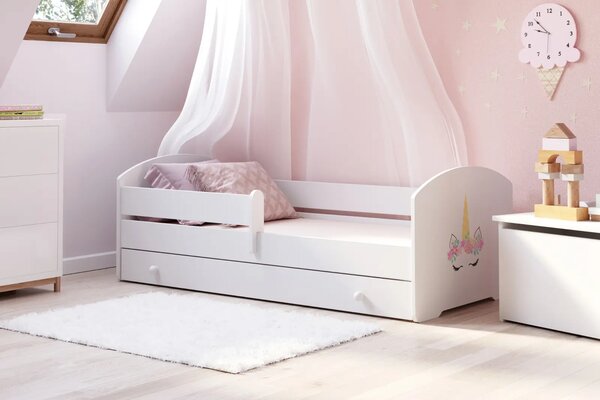 Детско легло Luk с парапет и чекмедже с различни мотиви (140 х 70 см, unicorn)