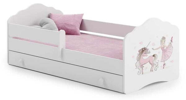 Детско легло FALA с парапет и чекмедже с различни мотиви (140 х 70 см, unicorn and girl)