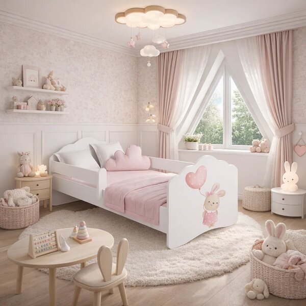 Детско легло FALA с графика bunny с парапет (140 х 70 см)