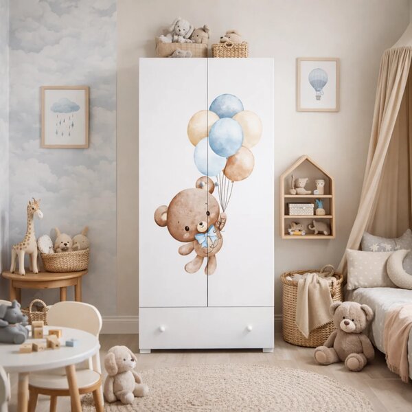Гардероб Stella с две врати, чекмедже и графика Sweet bear