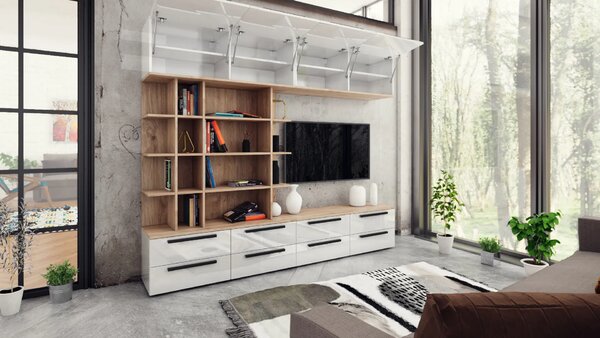 Kiara M15- шкаф (златен дъб харбър + бял гланц)