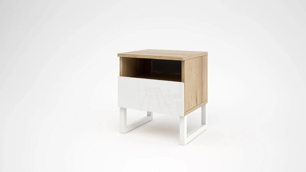 Нощно шкафче Modern M08 (крайбрежен дъб + МДФ бял гланц)