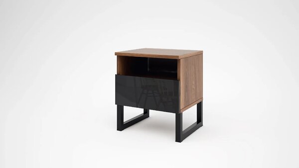 Нощно шкафче Modern M08 (дъб бренди кастело + МДФ черен гланц)