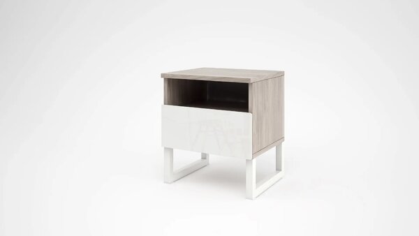 Нощно шкафче Modern M08 (сив дъб кастело + МДФ бял гланц)
