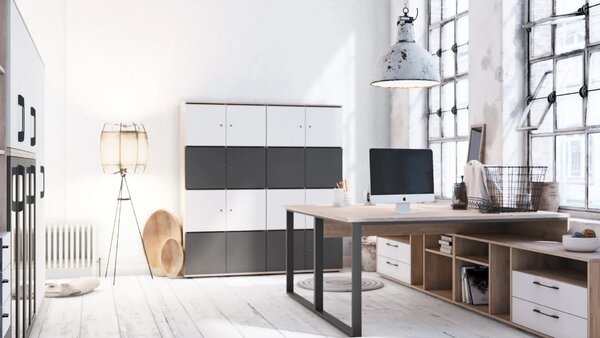 Sentinel M01- бюро (сив дъб кастело + МДФ лунна светлина, L, 138)