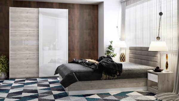 Гардероб Modern M01 (сив дъб кастело + МДФ бял гланц)
