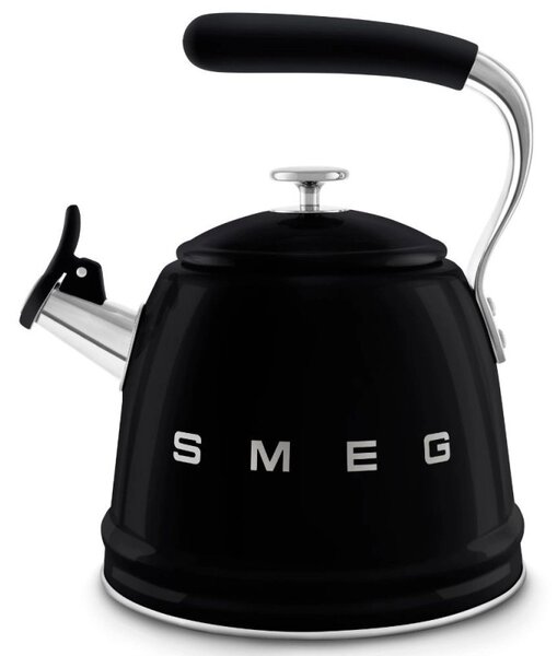 Свирещ чайник Smeg CKLW2001BL, 2.3 л, Индукция, Ненагряваща се дръжка, Стомана, Черен