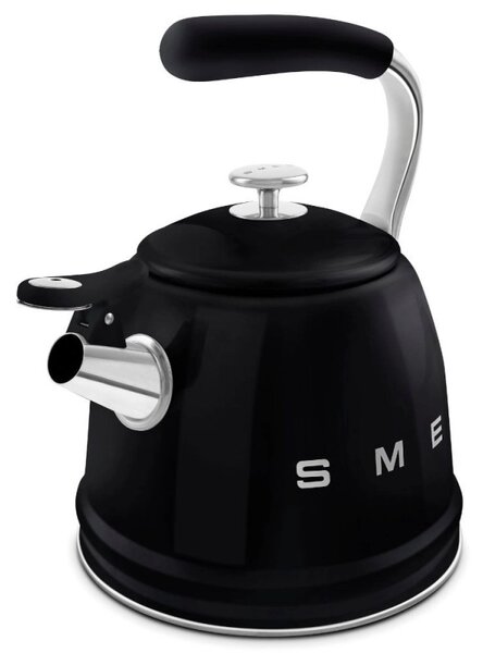 Свирещ чайник Smeg CKLW2001BL, 2.3 л, Индукция, Ненагряваща се дръжка, Стомана, Черен