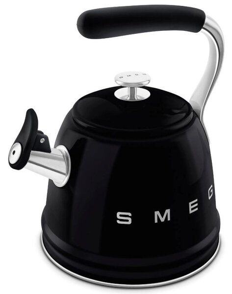 Свирещ чайник Smeg CKLW2001BL, 2.3 л, Индукция, Ненагряваща се дръжка, Стомана, Черен
