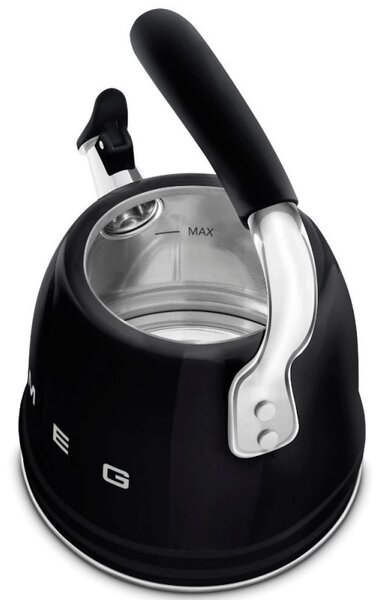 Свирещ чайник Smeg CKLW2001BL, 2.3 л, Индукция, Ненагряваща се дръжка, Стомана, Черен