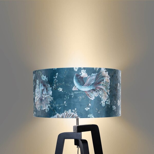 Vloerlamp zwart met velours kap vis dessin 50cm - Puros