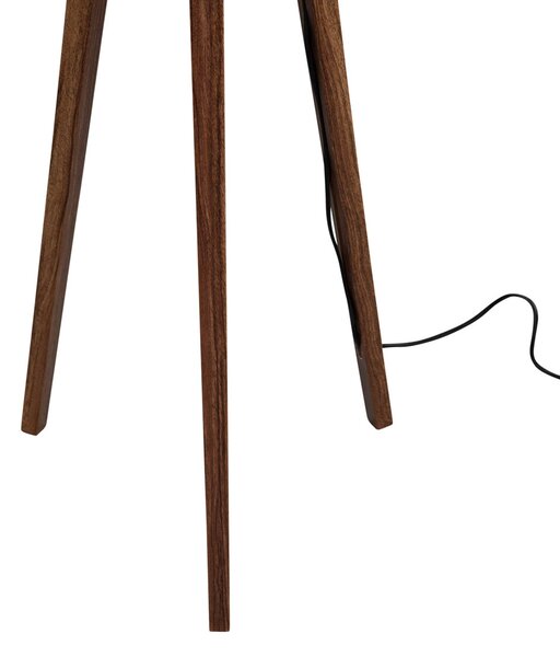 Vloerlamp walnoot hout met velours kap vis dessin 50cm - Tripod Classic