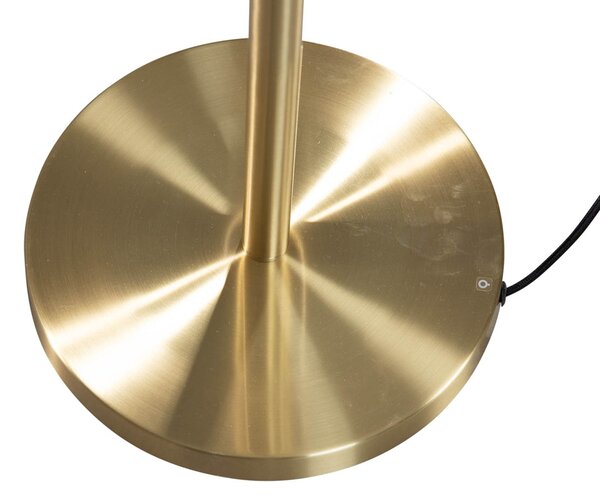 Vloerlamp messing tripod met velours lampenkap blad dessin met gouden binnenkant - Cortin