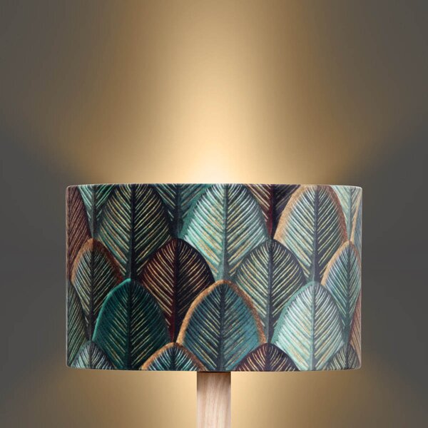 Tafellamp hout met ovale velours kap blad design 25cm - Mels