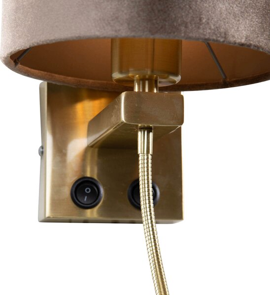 Wandlamp brons met velours kap taupe 18cm - Brescia Combi