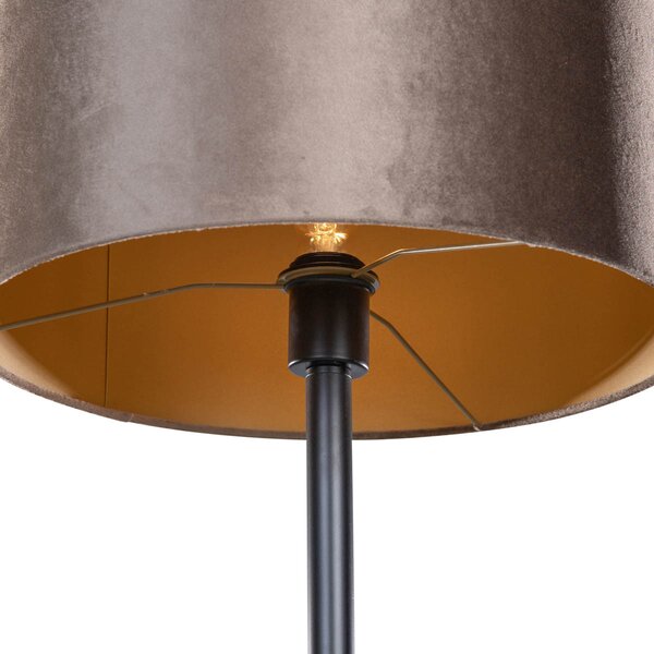 Vloerlamp zwart met velours kap bruin 40cm - Simplo