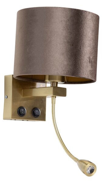 Wandlamp brons met velours kap bruin 18cm - Brescia