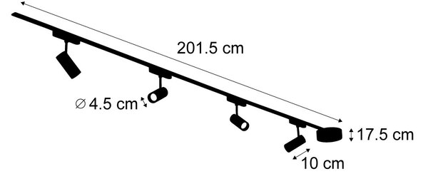 Modern railsysteem met 4 spots zwart 1-fase 200 cm - Magnetic Gert